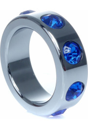 B - Series Heavyfun Pierścień-Metal Cock Ring with Dark Blue Diamonds Small