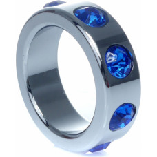 B - Series Heavyfun Pierścień-Metal Cock Ring with Dark Blue Diamonds Small