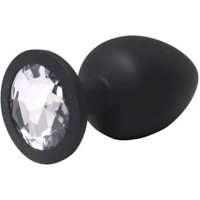 Fantasy Black large butt plug with white crystal