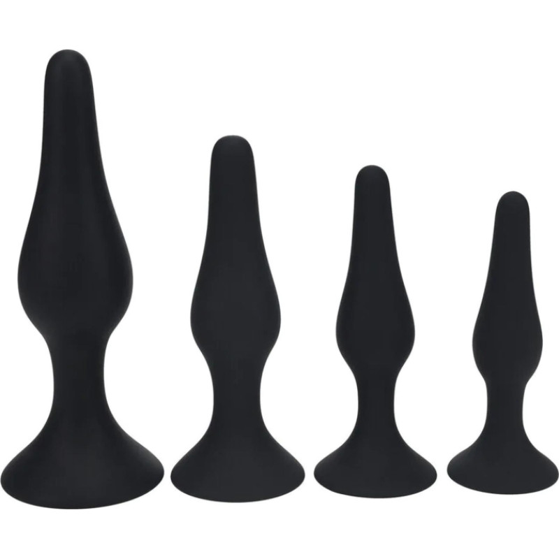 Levelz Slim Silicone Anal Plug Set of 4 - S/M/L/XL - Black