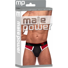 Male Power Panel Thong - S/M - Melnas/Sarkanas
