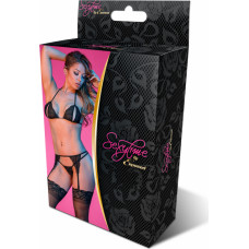 Magic Silk Комплект бюстгальтера, подвязки и стрингов Peek-a-Boo — L/XL — чёрный