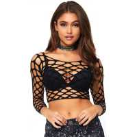 Leg Avenue Pothole Net Long Sleeved Crop Top