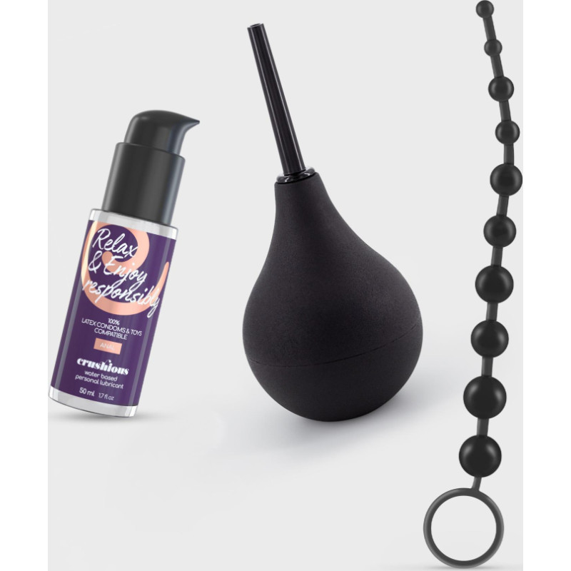 Crushious ANAL THRILL ANAL DOUCHE 90ML WITH ANAL LUBRICANT 50ML AND 10 BEAD ANAL CHAIN
