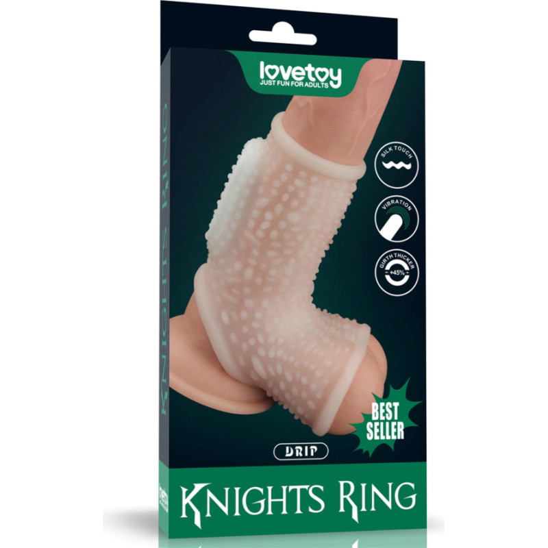 Lovetoy Vibrating Drip Knights Ring with Scrotum Sleeve (White)