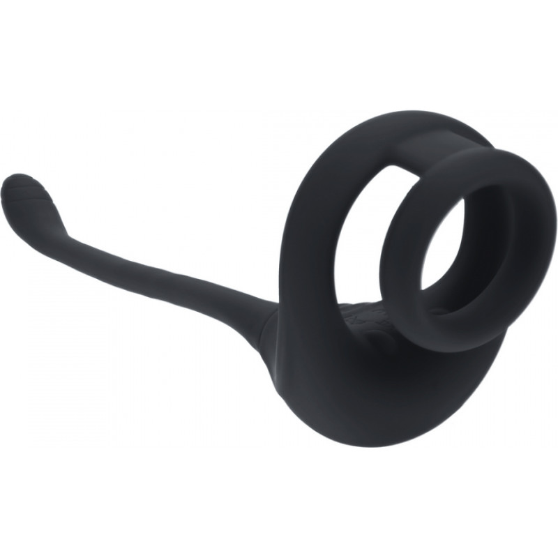 Levelz By Shots Divu motoru silikona dzimumlocekļa gredzens ar prostatas stimulatoru - melns