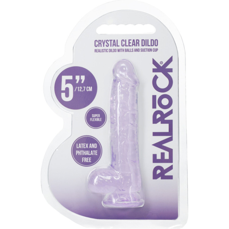 Realrock By Shots Reālistisks dildo ar bumbiņām - 5 / 12,7 cm - violets