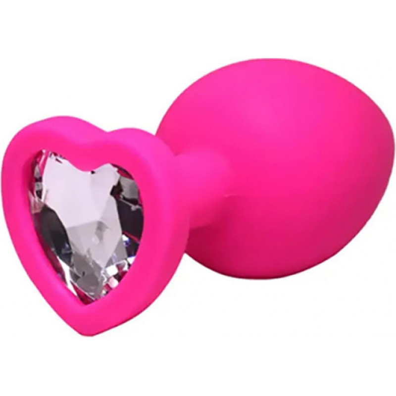 Fantasy Pink medium heart-shaped butt plug with white crystal