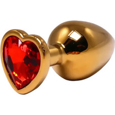 Fantasy Gold medium heart-shaped butt plug with red crystal