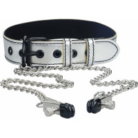 Lovetoy Metallic Silver Collar With Nipple Clamp