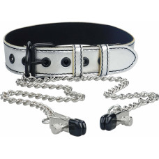 Lovetoy Metallic Silver Collar With Nipple Clamp