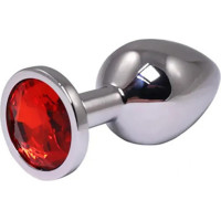 Fantasy Silver Medium Butt Plug with Red Diamond