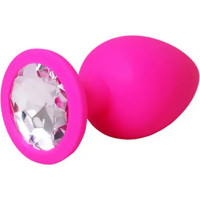 Fantasy Pink large butt plug with white crystal