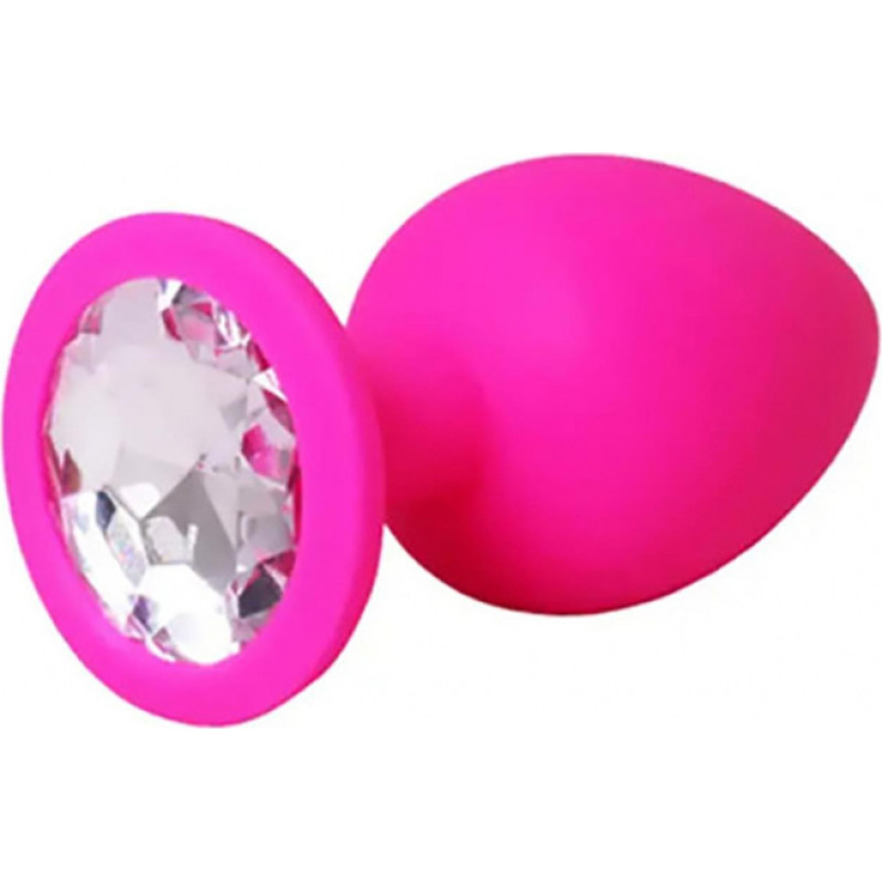 Fantasy Pink large butt plug with white crystal
