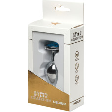 Star Collection - Silver Metal Anal Plug M - Light Blue Stone