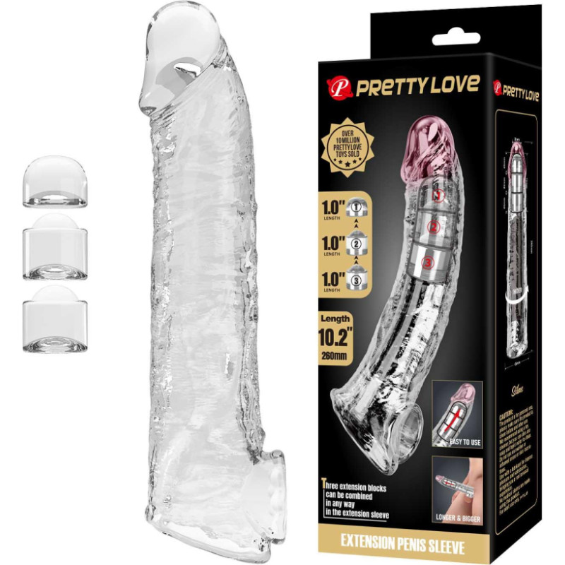 Pretty Love Extension Penis Sleeve with Modular Length Blocks – Clear – 26 cm