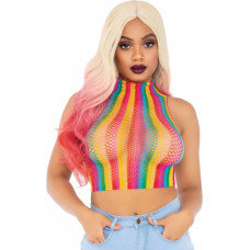Leg Avenue Rainbow Net High Neck Crop Top