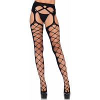 Leg Avenue Diamond Net Opaque Stockings with Garter Belt