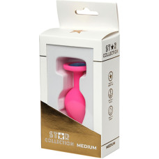 Star Collection - Pink Silicone Anal Plug M - Light Blue Stone