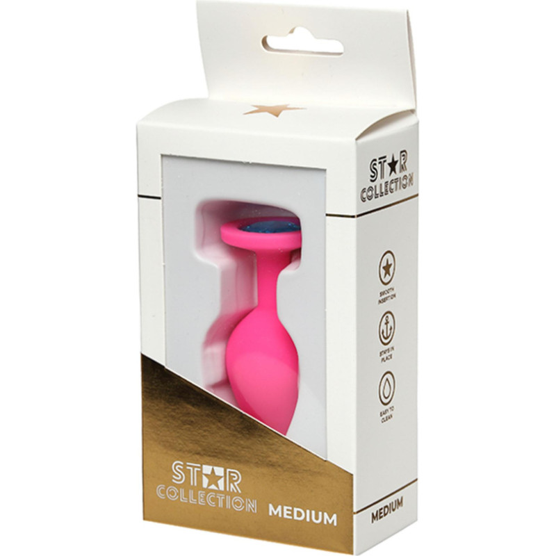 Star Collection - Pink Silicone Anal Plug M - Light Blue Stone