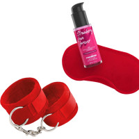 Crushious Me Lo Como - rokudzelžu komplekts ar aizsietām acīm un zemeņu lubrikantu - 50 ml - sarkans