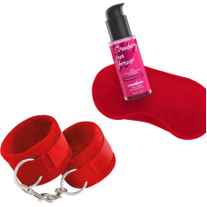 Crushious Me Lo Como - rokudzelžu komplekts ar aizsietām acīm un zemeņu lubrikantu - 50 ml - sarkans