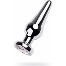 Toyfa Silver anal plug TOYFA Metal with white round-shaped gem, length 9 cm, diameter 1,5-4 cm, weight 205 gr