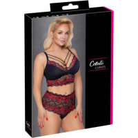 Cottelli Curves Krūšturis un biksītes melns/sarkans 2XL