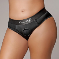 Ouch! By Shots Vibrating Strap-on High-cut Brief - XL/XXL - Black