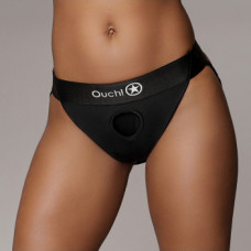 Ouch! By Shots Vibrating Strap-on Panty Harness with Open Back - M/L - Black