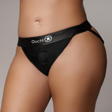 Ouch! By Shots Vibrating Strap-on Panty Harness with Open Back - XL/XXL - Black