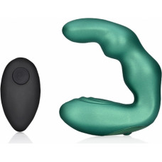 Ouch! By Shots Bent Vibrating Prostate Massager with Remote Control - Metallic Green