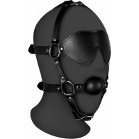 Ouch! By Shots Blindfolded Head Harness with Solid Ball Gag - Black