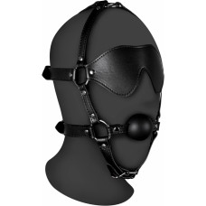 Ouch! By Shots Blindfolded Head Harness with Solid Ball Gag - Black