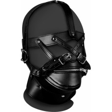 Ouch! By Shots Head Harness with Zip-up Mouth and Lock - Black